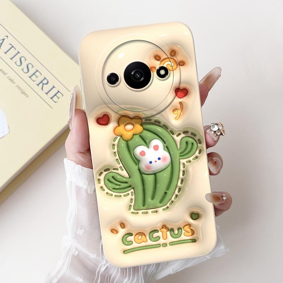 Für Redmi A3 Hülle Niedliche Cartoon Katze Ästhetisch Blumenmädchen Junge Stoßfeste Silikon-Rückabdeckung Für Xiaomi Redmi A3 Handyhülle Coque