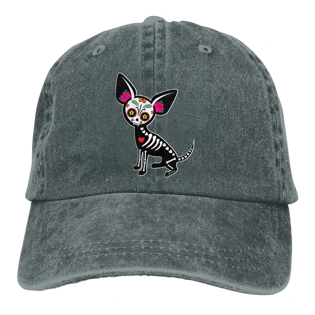 Verstellbare einfarbige Baseballkappe Chihuahua Muerta Gewaschene Baumwolle Mexikanischer Zuckerschädel Lustiger Sport-Damenhut