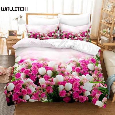 Hermoso Juego de Cama con Flores Juego de Funda Nórdica Juego de Ropa de Cama 3D Estampado Digital Ropa de Cama Juegos de Cama Tamaño Queen Diseño de Moda