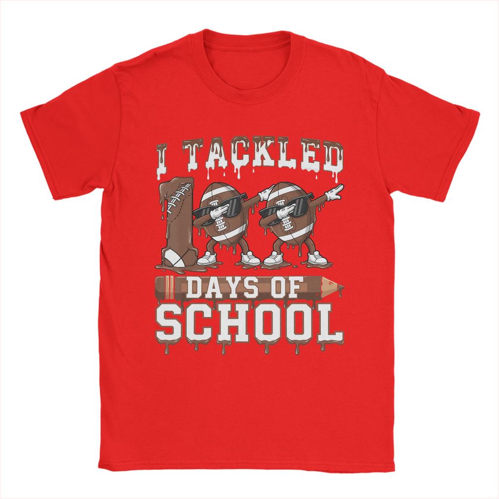 Unisexs 100 Days of School Boys 100th Day of School Football T Shirts Cotton Clothing Humor Short Sleeve Plus Size TShirt