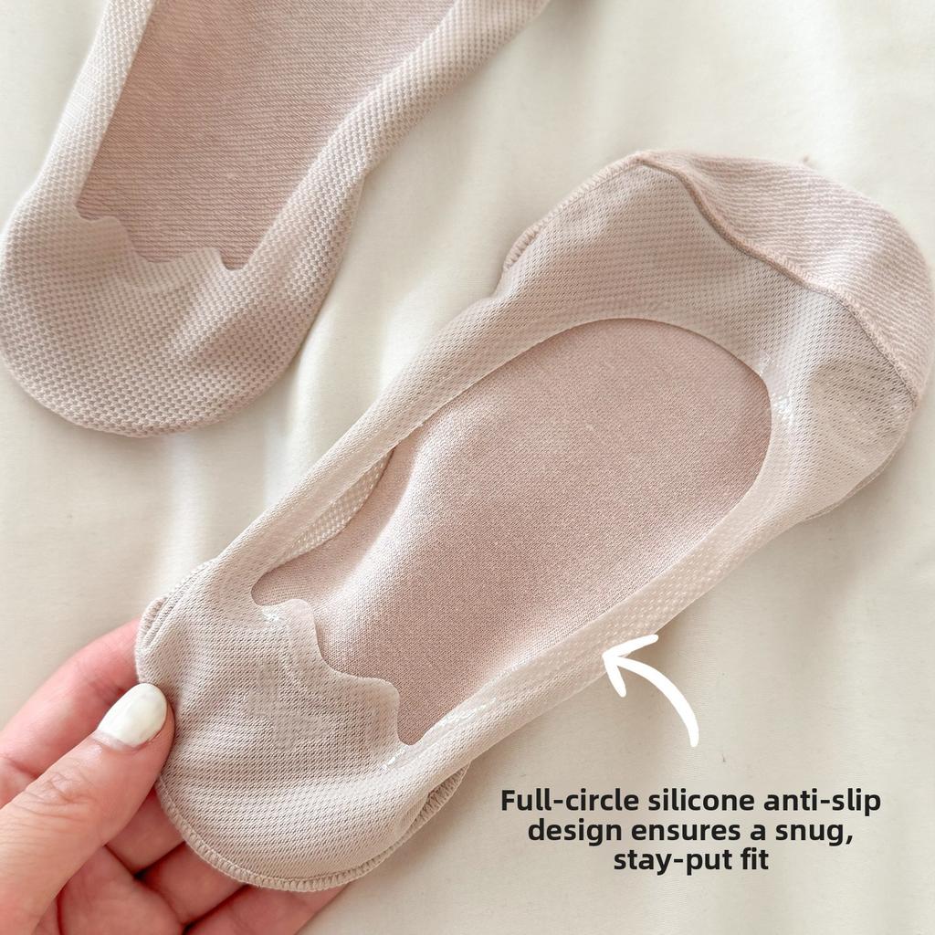 Women's Summer Lightweight Open-front Invisible Stockings with Cotton Sole for Summer, Anti-slip, No Heel Separation