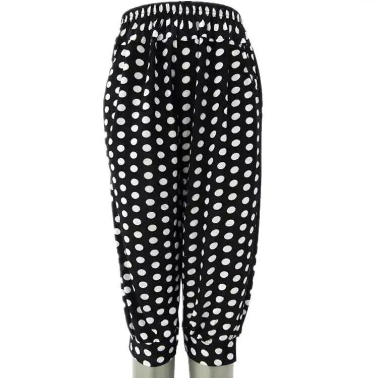 WTEMPO Mother's Loose Cropped Pants Mid-length Elastic High Waist Thin Printed Women's Spring Summer Ice Silk Wide Leg Pants