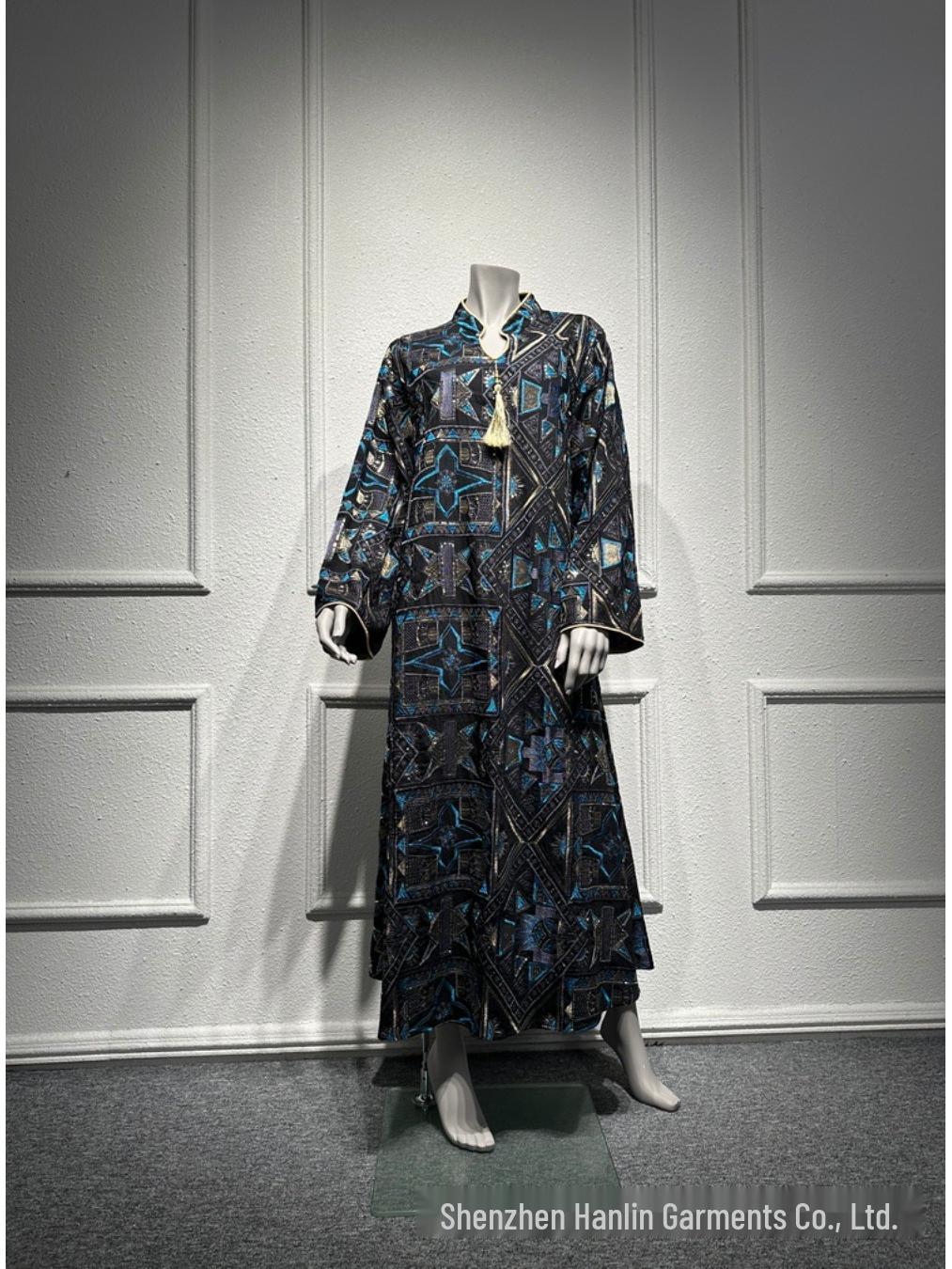 Женская длинная вышитая арабская роба вечернее платье - Мусульманское платье джалабия Medium чёрный