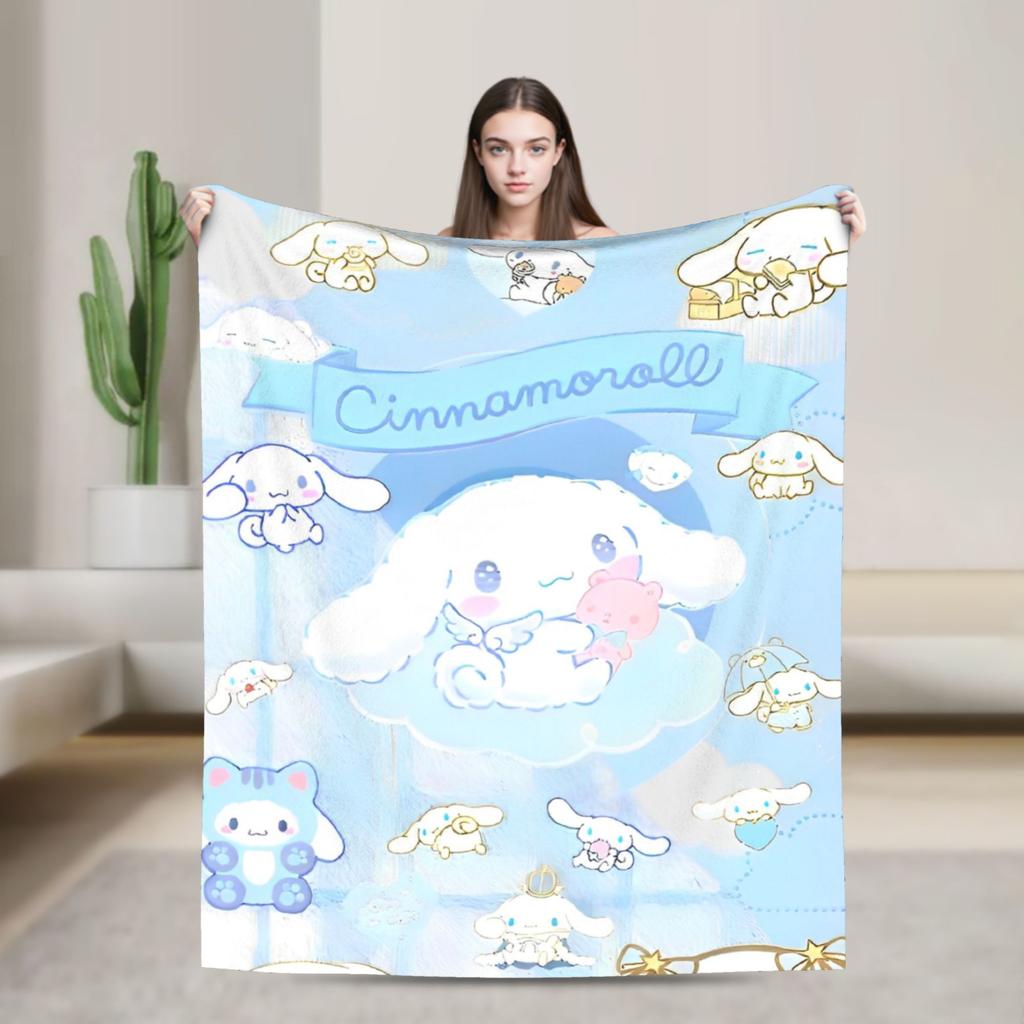 Cinnamoroll Decken Cartoon Flanell Großartige Atmungsaktive Überwurfdecken für Bett Sofa Dekoration