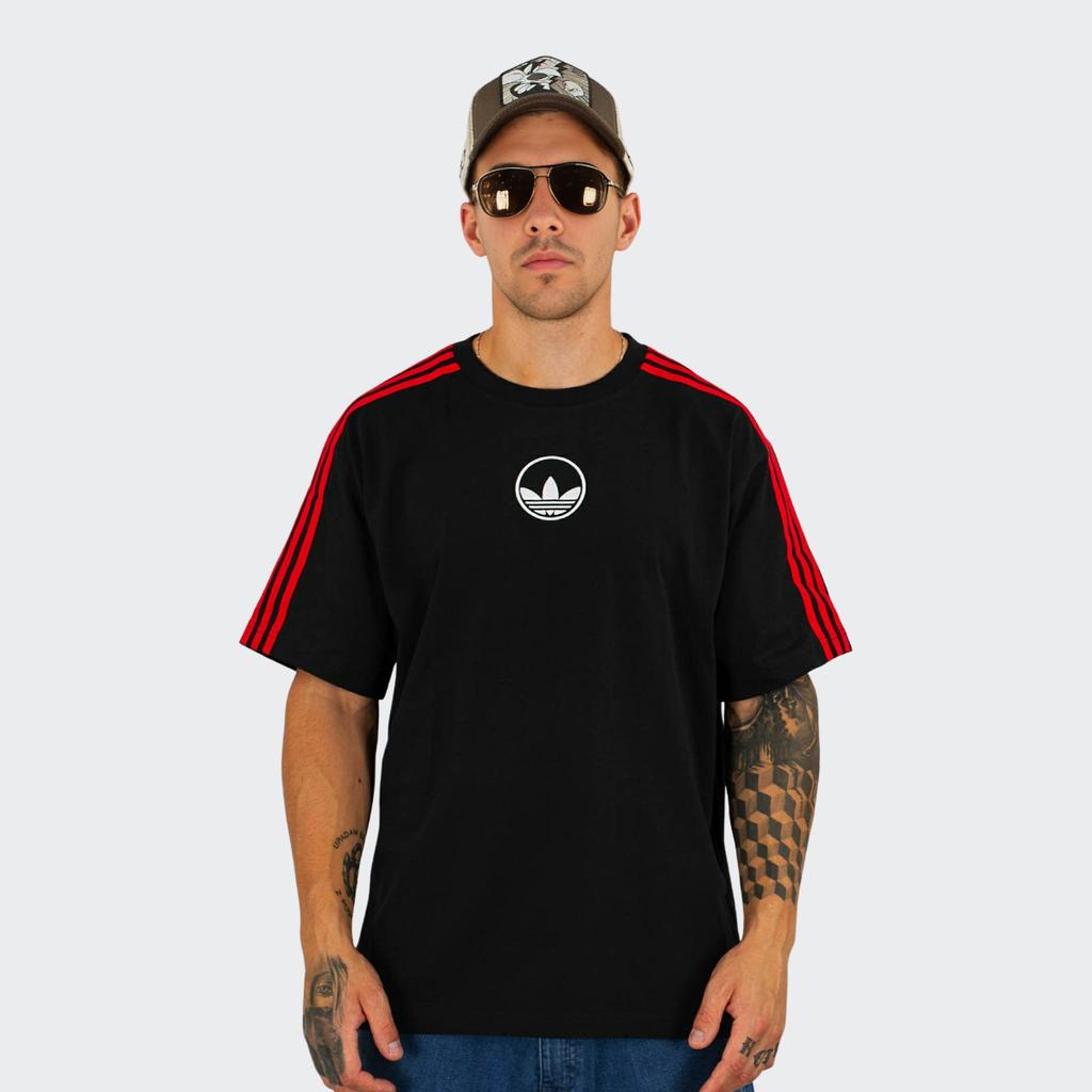 Adidas Originals Trefoil Stripe Circle Sports Short Sleeve T-Shirt Men Tops Black GD2123