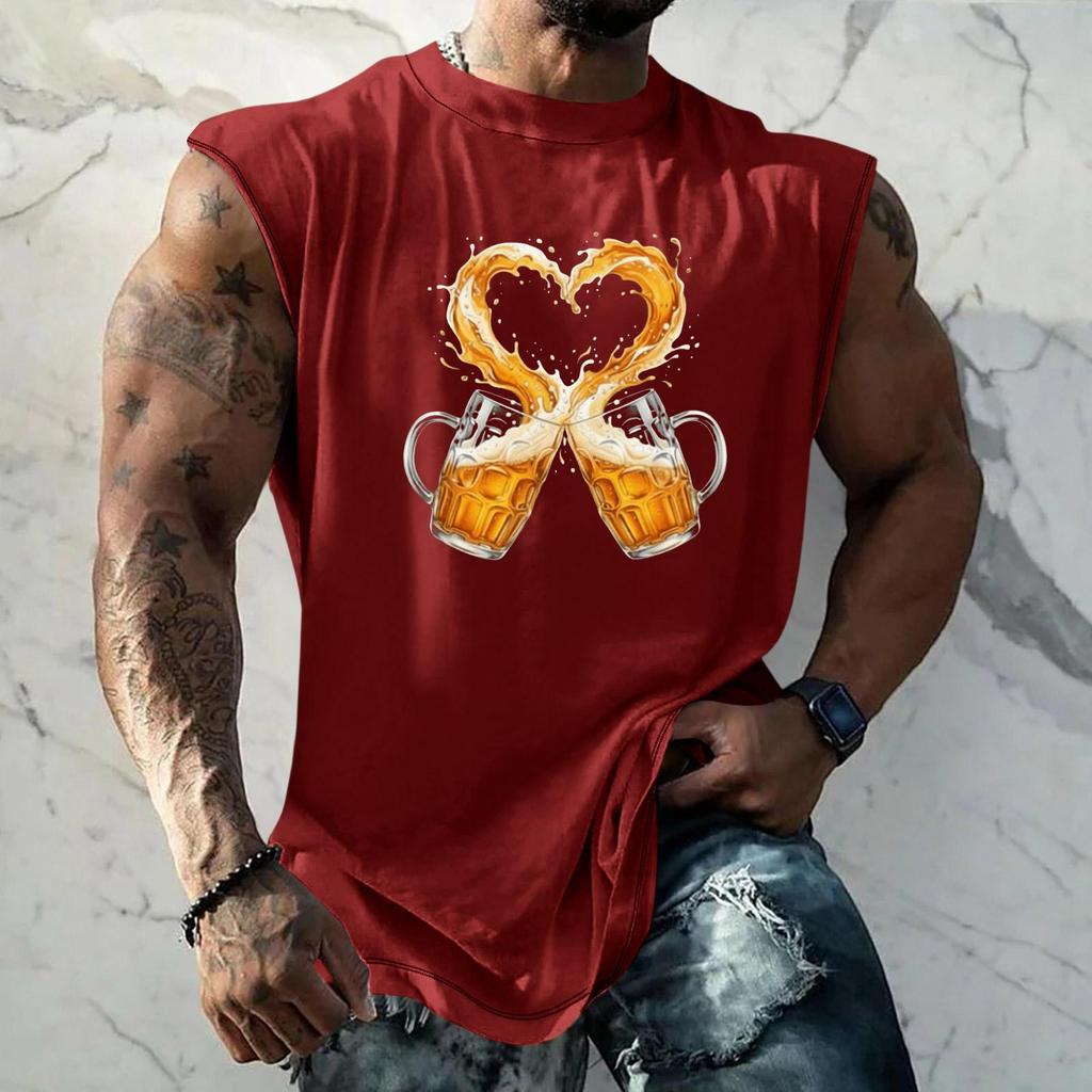 Men Sleeveless Tank Top Loose Fit Casual Streetwear Summer Muscle Shirt Beer Festival Graphic Print Lightweight Breathable Vest
