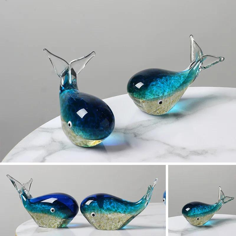 Crystal Luminous Whale Figurine Decoration, Glass Whale Statue Marine Animal Sculpture Glass Art Crafts Home Office Decor (A)