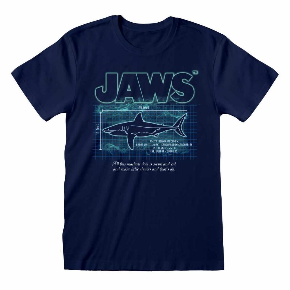 

Jaws T-Shirt Shark Facts No Swimming Movie New Blue Official 4XL