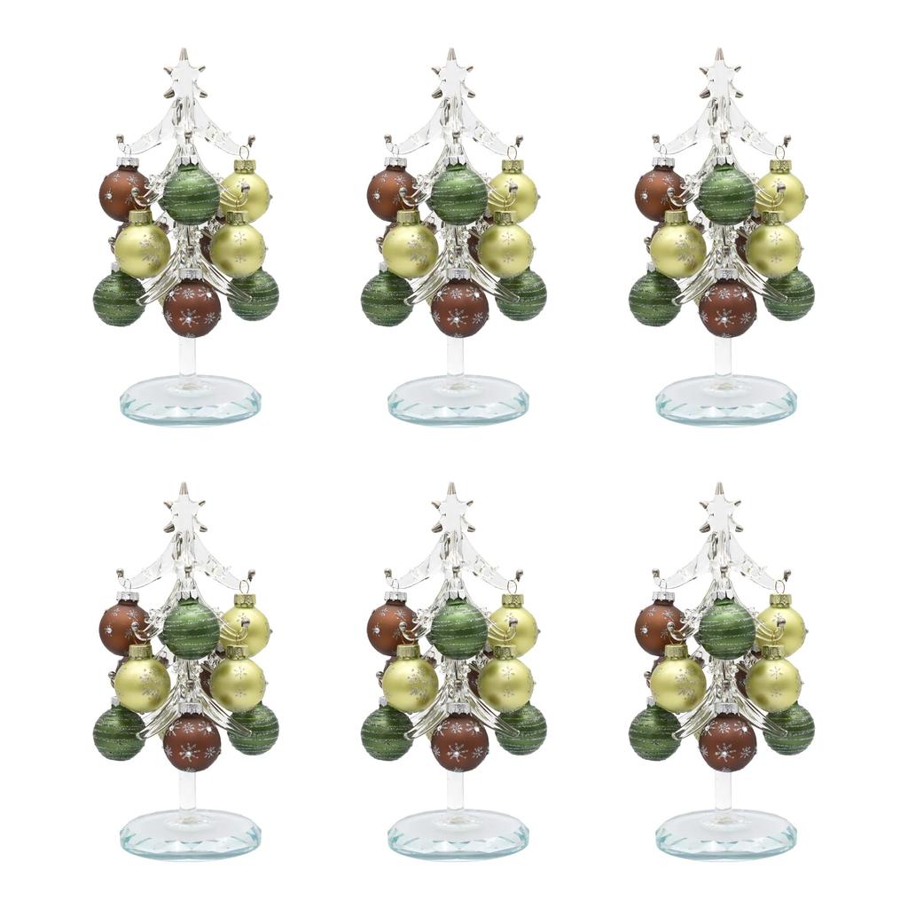Fourcart Cute Handmade Glass Christmas Trees In Earth Colors, Set of 6