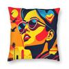 Urban Elegance Cool Woman Square Pillowcase Polyester Linen Velvet Printed Zip Decor Pillow Case Room Cushion Cover