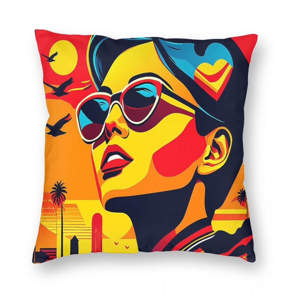 Urban Elegance Cool Woman Square Pillowcase Polyester Linen Velvet Printed Zip Decor Pillow Case Room Cushion Cover