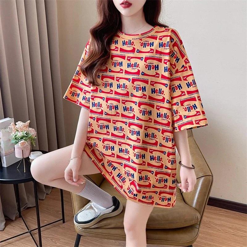 Sommer Vintage Print T-Shirt Mode Damen Übergroß Grafik Langarm T-Shirts Y2k Oberteile Harajuku Hip Hop Streetwear Jugend