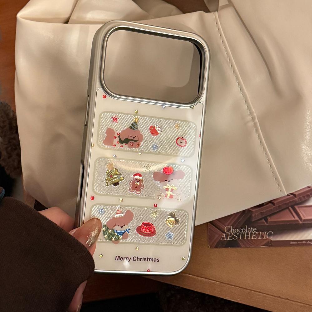 Window Christmas Puppy Case for Apple IPhone 17 Pro Max and IPhone 16, Electroplated Gold-plated Cute Protective Case.