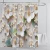 3D Floral Shower Curtain Set Orange Flower Design Fabric Bathroom Decor Waterproof Washable Shower Curtain Set with Hooks