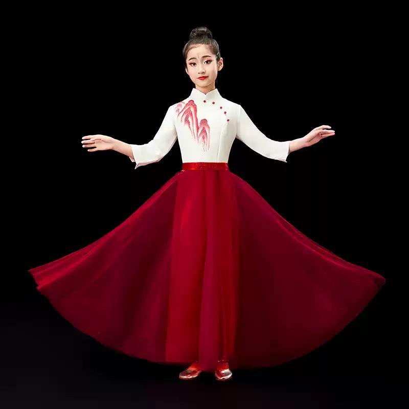 Red Patriotic Children's Choir Dress - National Day Performance Costume for Girls