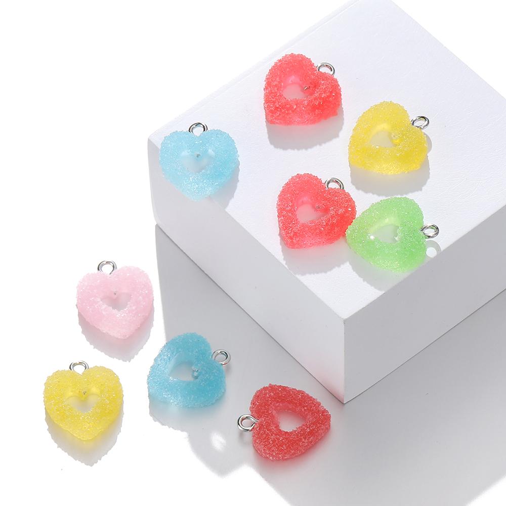 10pcs/lot Colorful Soft Candy Heart Shape Charms Cute Kawaii Resin Pendant Charms for Earring Bracelets Jewelry Making Bulk