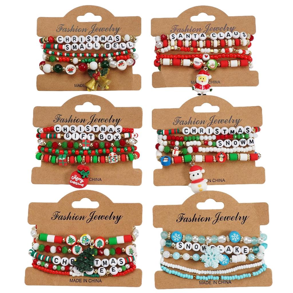 Christmas Festival Bracelet Set: Beaded Letters, Polymer Clay, Cute Cartoon Design for New Year Party
