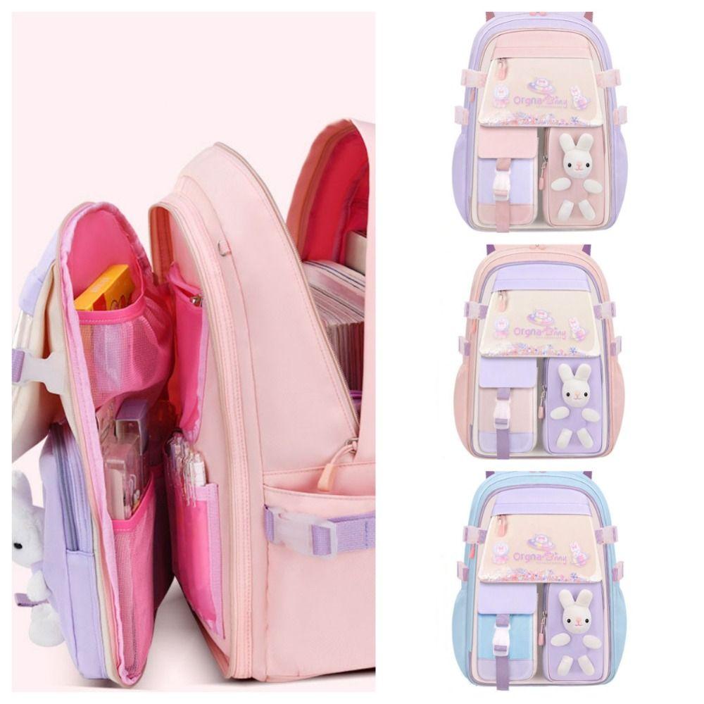 Side-Open Rabbit Children Backpack Oxford Student School Bag Simple Shoulders Bag  Primary School