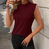 Summer Women Vest Loose Fit Sleeveless Round Neck Tank Tops Solid Color Line Details Breathable Vest