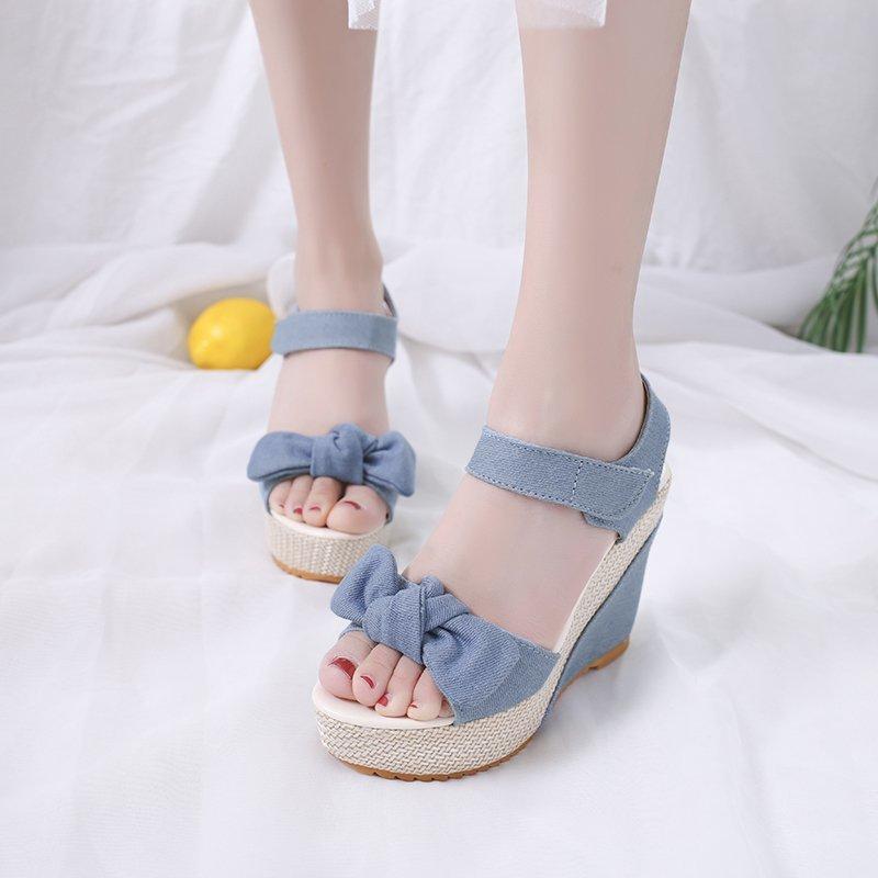Brand New Ladies Platform Sandals Fashion Bow Mixed Colors Wedges High Heels Women's Fish Mouth Sandals Casual Party Shoes