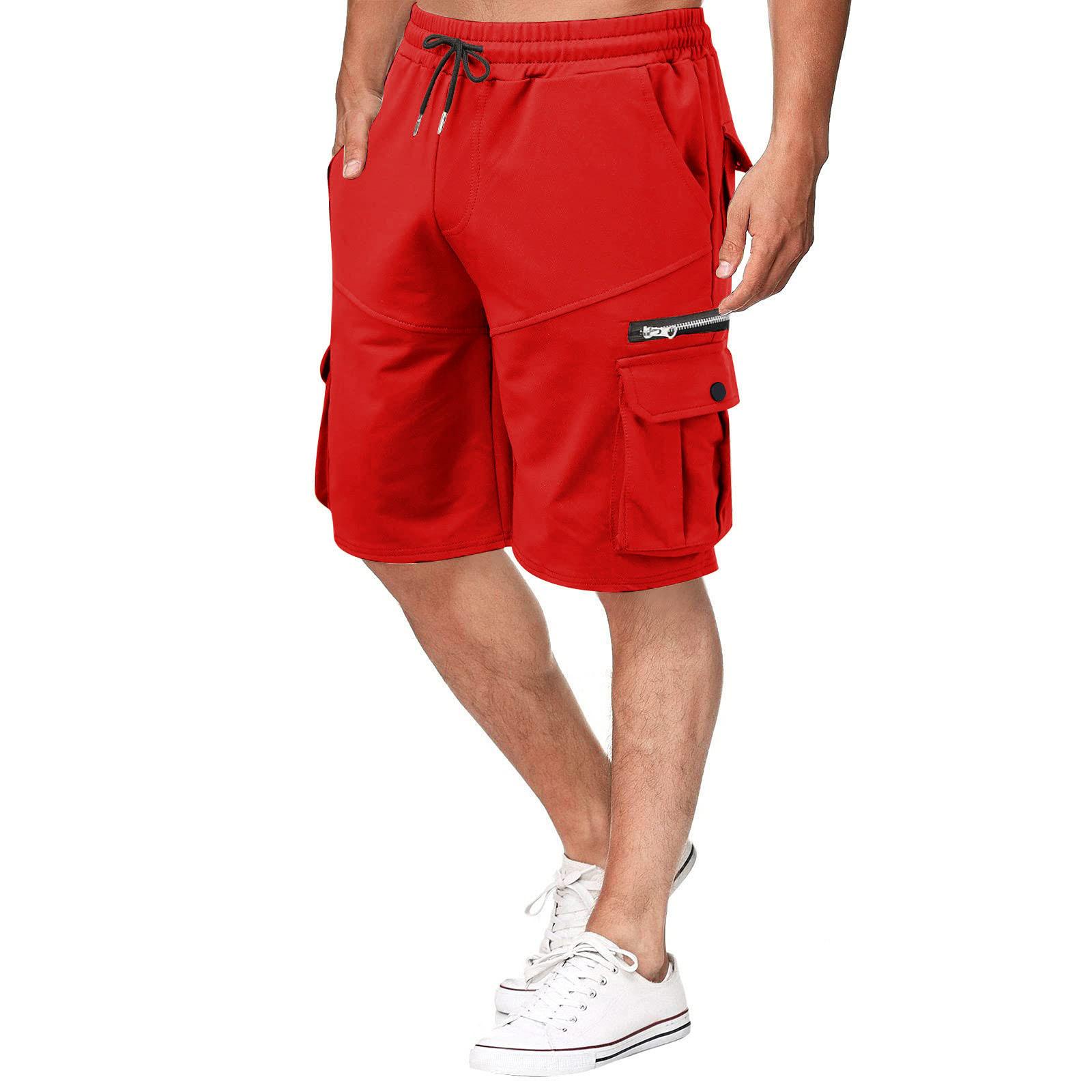 Sommer Arbeitskleidung Shorts Locker Fünfviertelhosen, Mittellange Hosen, Mehrere Taschen Freizeithosen Herrenshorts XXXL rot