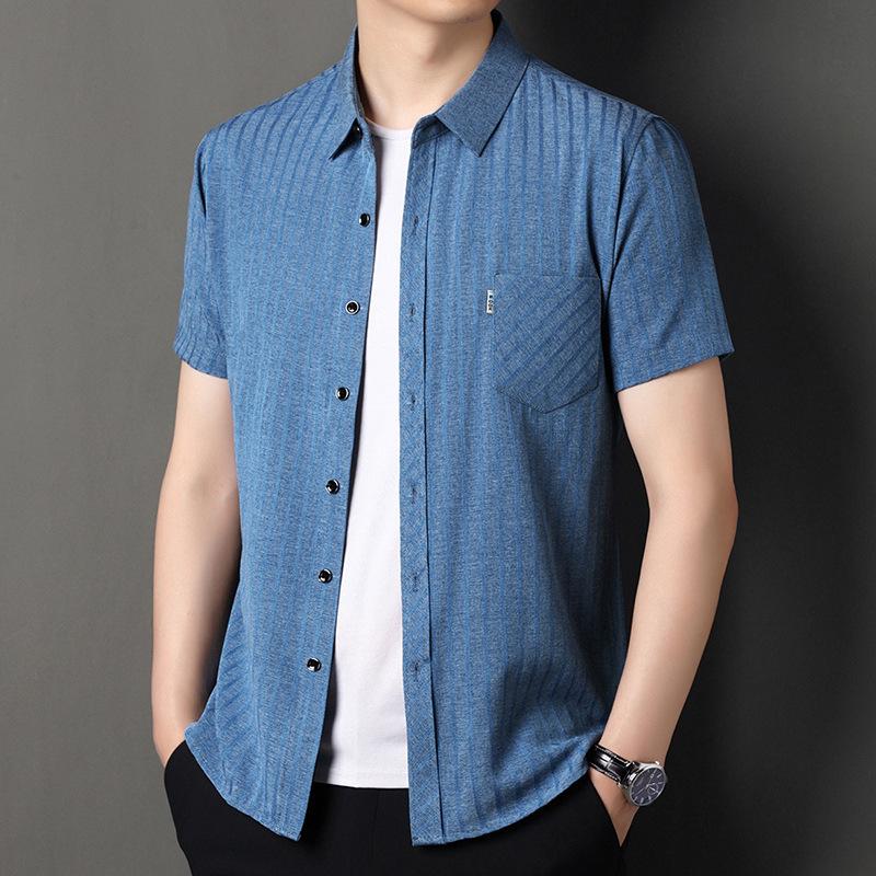 Men's Business Casual Short Sleeved Printed Shirt with Wrinkle Resistance No Ironing Comfortable All Season Versatile Top