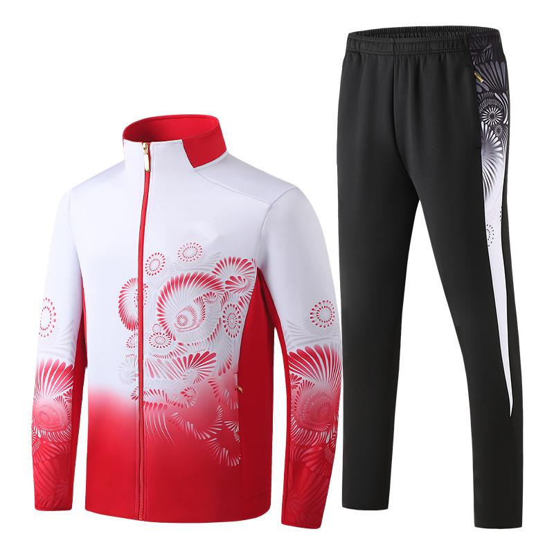 Unisex Chinese Flag Gradient Tracksuit: Stand Collar Jacket & Long Pants Set for Spring/Autumn