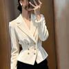 Elegant White Velvet Women's Coat - Autumn/Winter Waist-Cinched Fashion