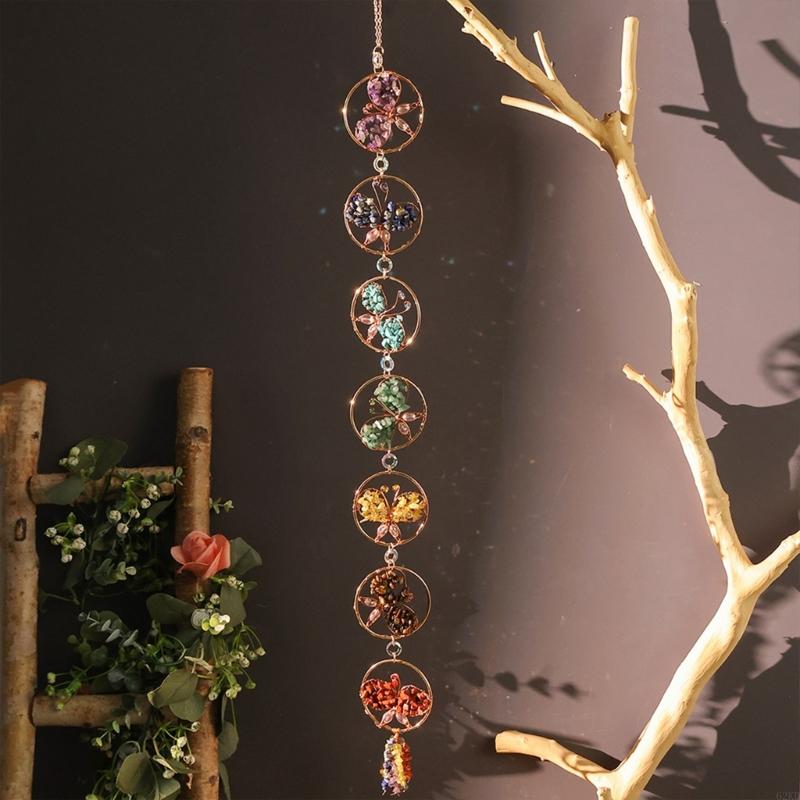 62KD Natural Crystal Stone Butterfly Hanging Pendants Sun Catchers for Home Garden
