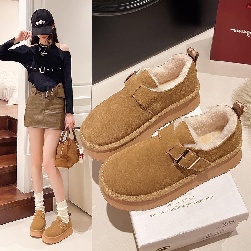 

женские новые зимние бархатные термохлопковые туфли на толстой подошве, повседневные сноубутсы, туфли Doudou на одной педали 42 верблюд