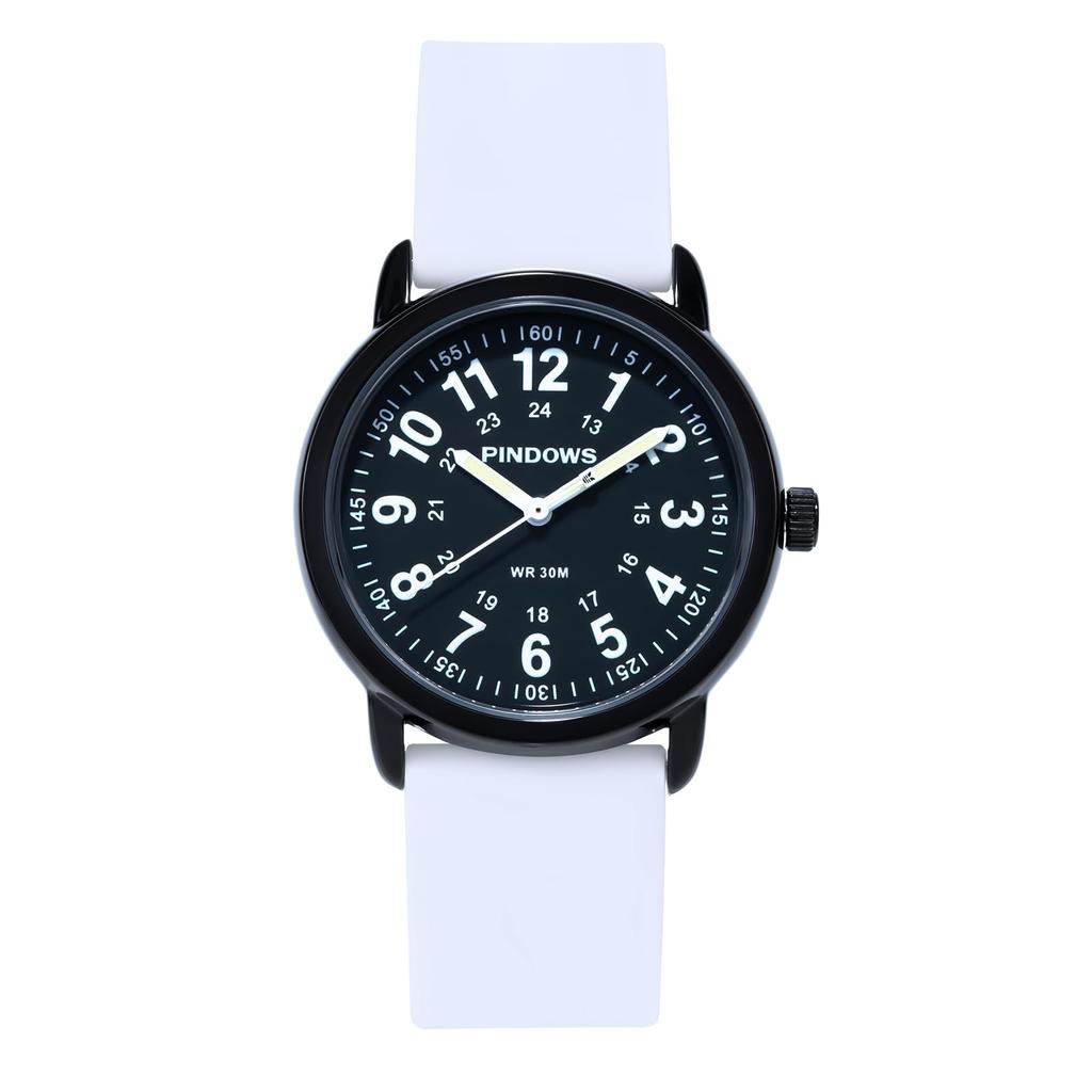 PINDOWS Silicone Band Design Analog Quartz Watch For Young Generations and Students High Visibility Waterproof Unisex Wristwatch Dial with Luminescent