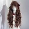 Synthetic Chestnut Brown Wool Curly Wig Languid Lazy Temperament Long Curly Hair Simulation Full Head Cover Wigs for Women Daily