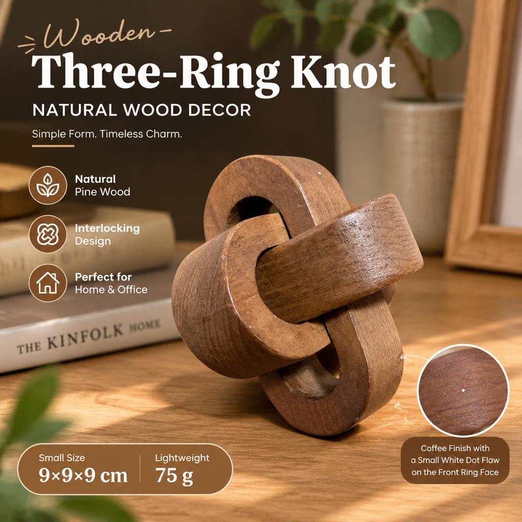 Wooden Three-Ring Knot Decor, 9 cm Wide-Ribbed Small, American Country Style, 4 Colors