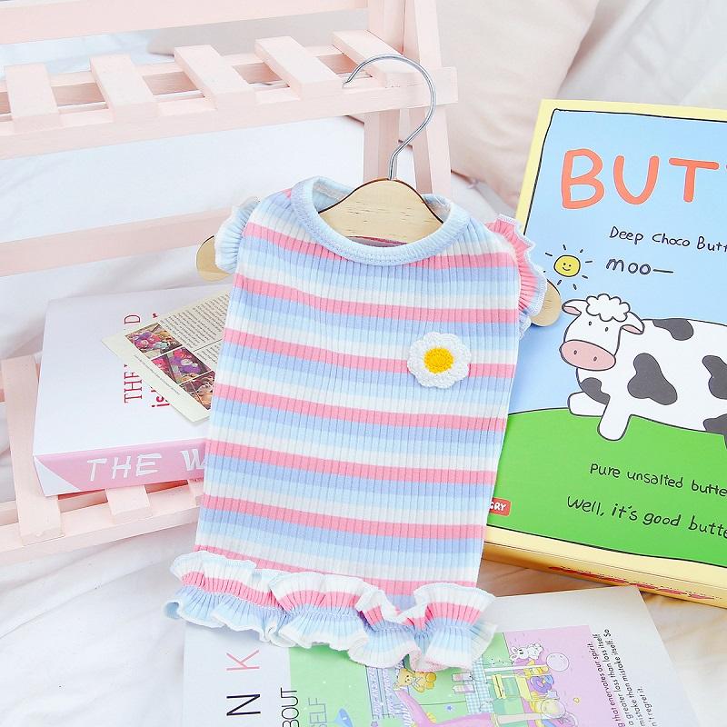 Summer Dog Clothes Pet Dog Vest Dress Dog Knitted Striped Dog T Shirt Chihuahua Bichon Clothing Kitten Puppy Girls Dog Costume