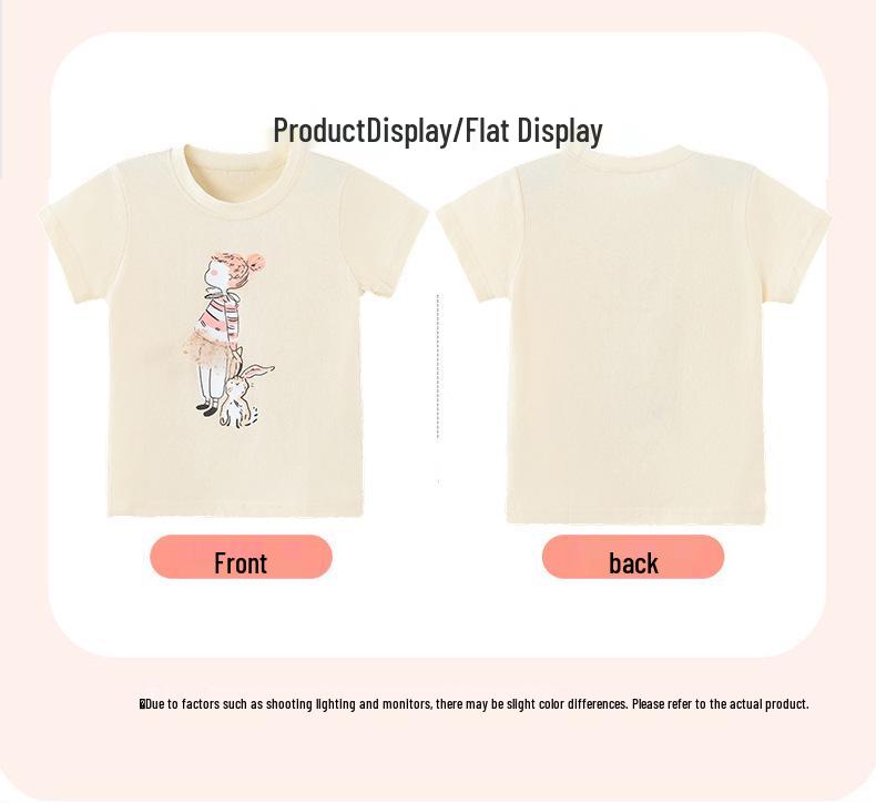 Summer 2026 Girls' Short-Sleeve T-shirt with 3D Rabbit Skirt Print - European and American Fashion