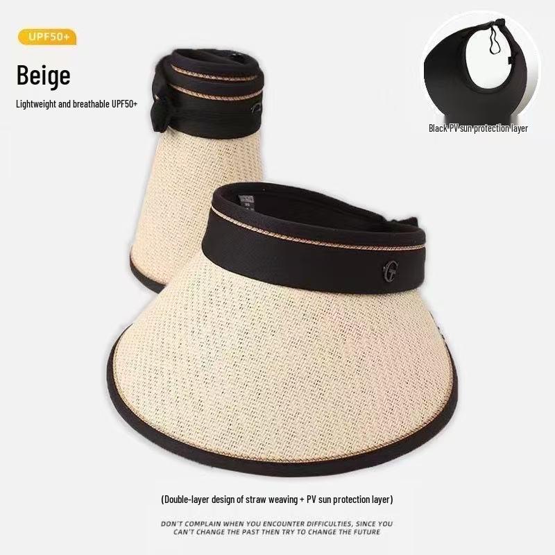 Women's UV Protection Straw Sun Hat - Foldable Wide Brim with Face Shield for Summer Cycling