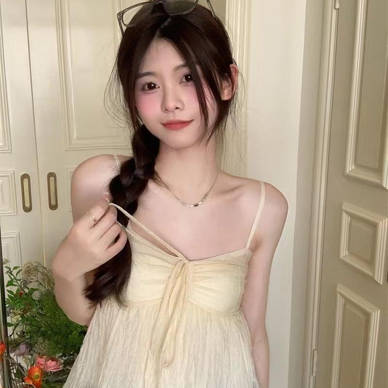 Frauen Leinen Süße Babydoll Rüschen Crop Ärmelloses Top Dünnen Riemen Vorne Schleife Flowy Camis Weibliche Koreanische Tank Top