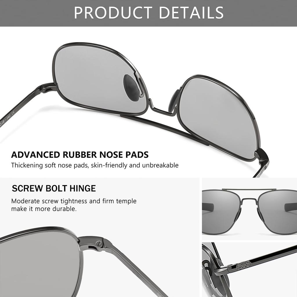 Photochromic Discoloration Sunglasses Military Style Pilot Aviator Sunglasses for Men Polarized UV400 Protection [SUNGAIT] SGT285QBS-JP