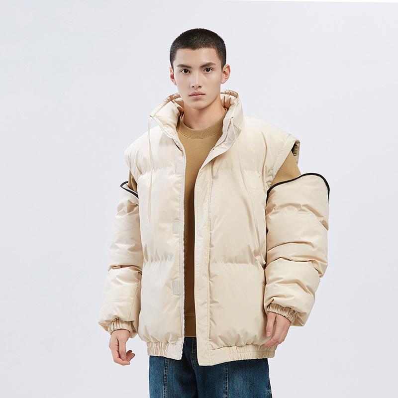 New Winter Cotton-padded Jacket Solid Color Couple Cotton-padded Jacket Stand-up Collar Thickened Thermal Bag Jacket Sleeves Removable