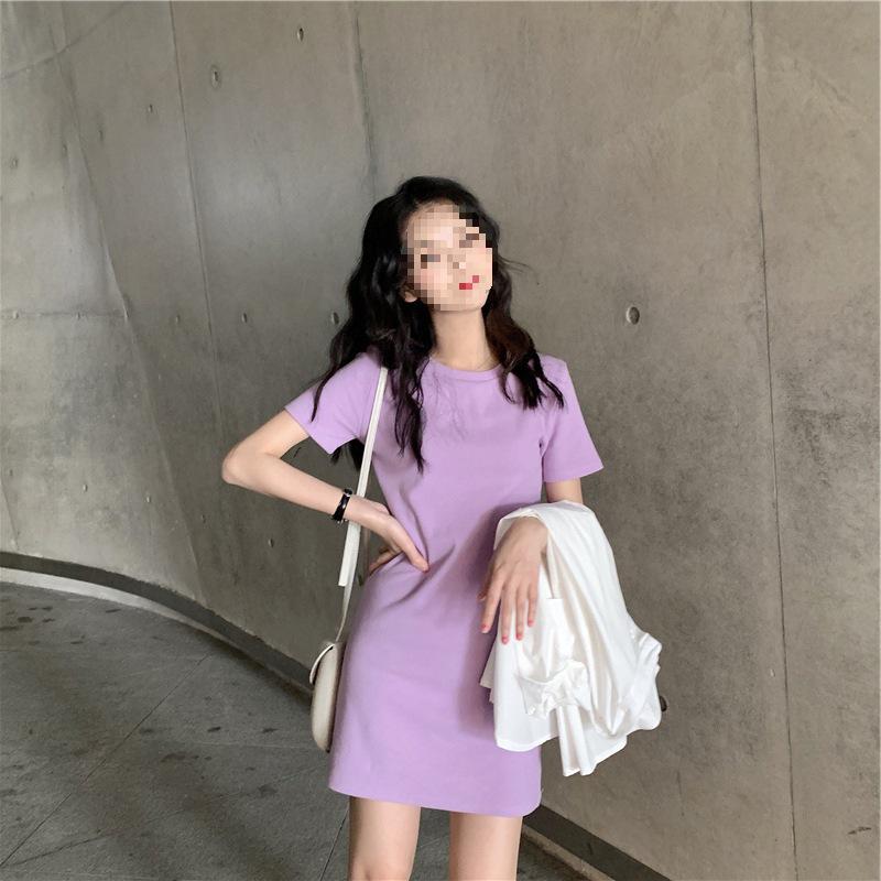 2024 Summer Korean-Style Solid Color Mid-Length Dress for Women Students