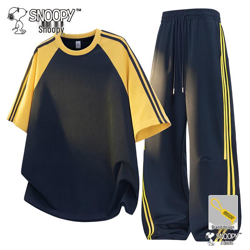 Snoopy Men s Ice-Feel Short Sleeve T-Shirt & Pants Set M темно-синий