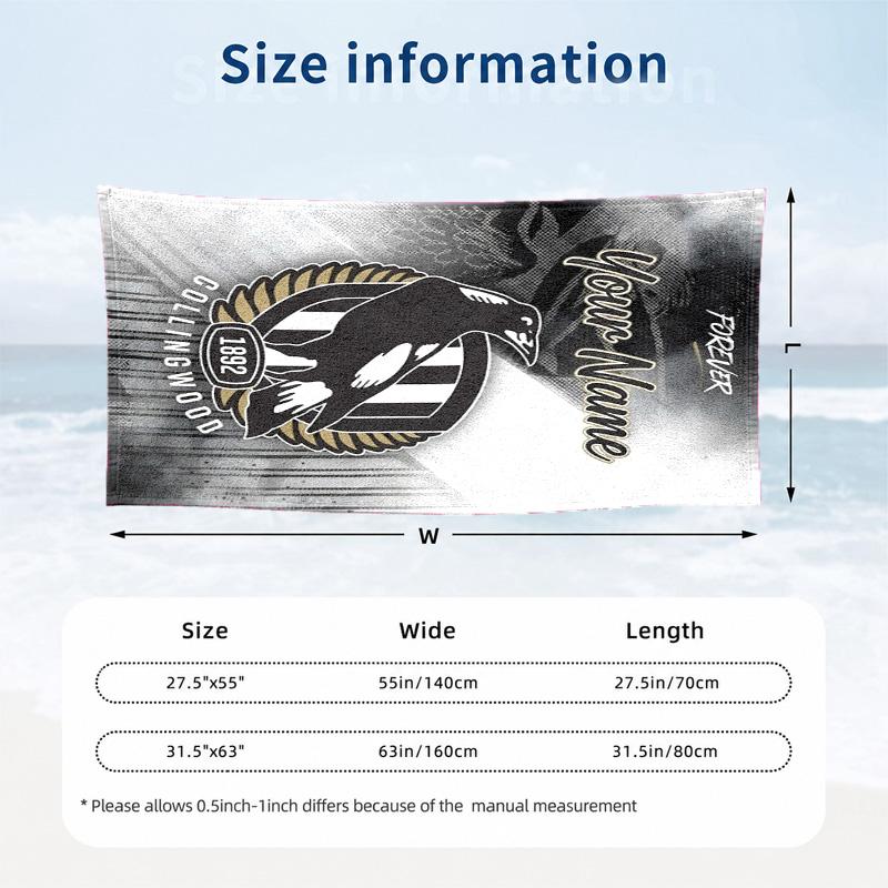 Collingwood Football Club Benutzerdefinierte Namens-Strandtücher dienen auch als Badetücher Sommer-Essential ein Muss für draußen den Strand und den Pool