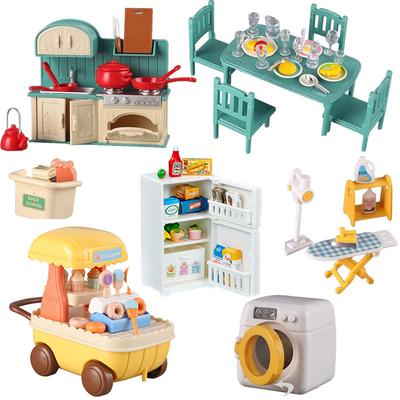 Puppenhaus-Möbelset, Puppenhaus, Badezimmer/Küche/Kühlschrank/Waschmaschine, Wäscheservice, Kinder-Puppenhaus, Miniatur, Rollenspiel-Spielzeug