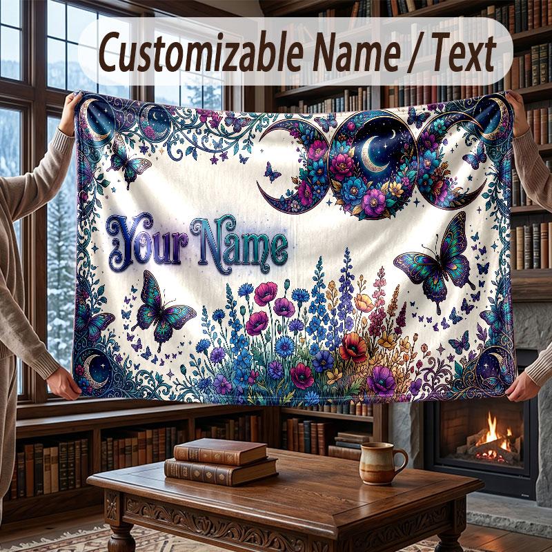 Butterfly Theme Throw Blanket Custom Name Text Personalized Blanket Soft Cozy Blanket for Home Sofa Bed