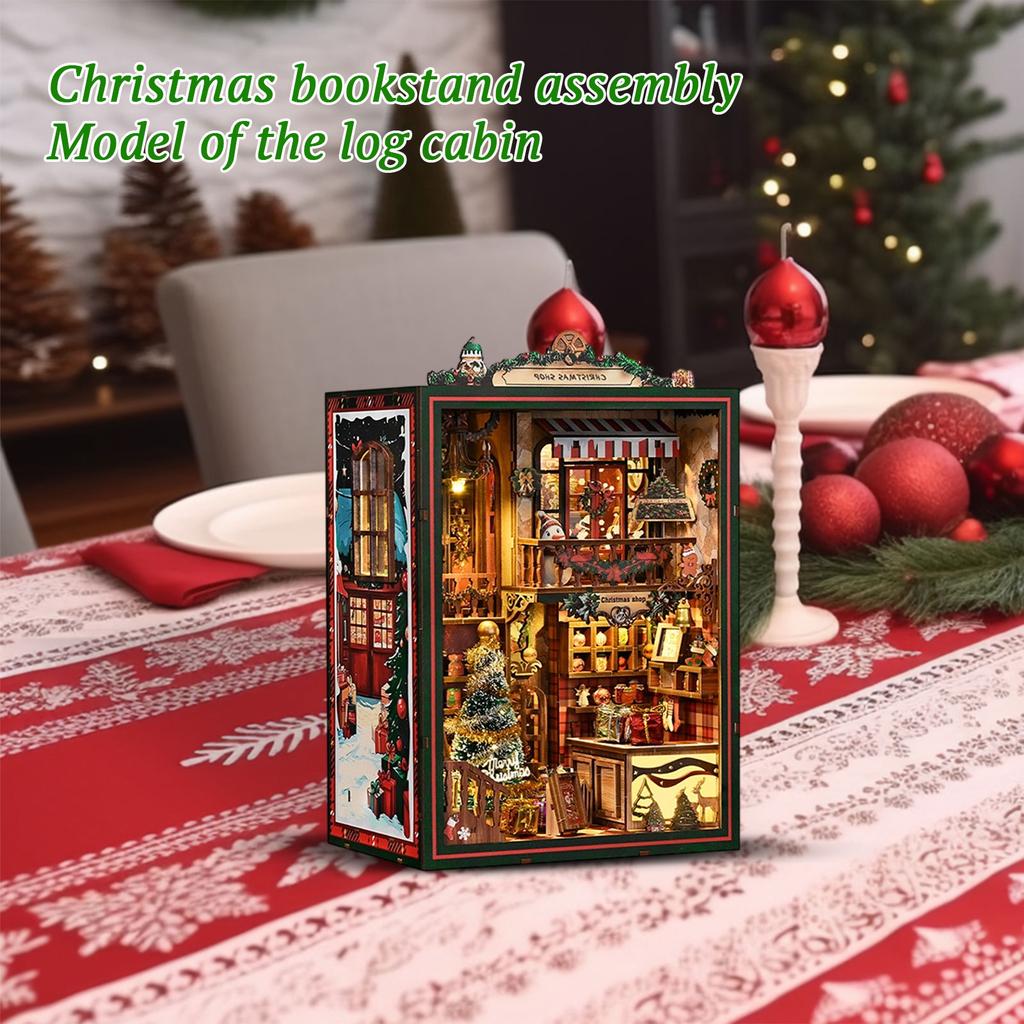Christmas Bookend Assembled Cabin Handmade Puzzle Gift Creative 3D Three-dimensional Bookend Wooden House Model