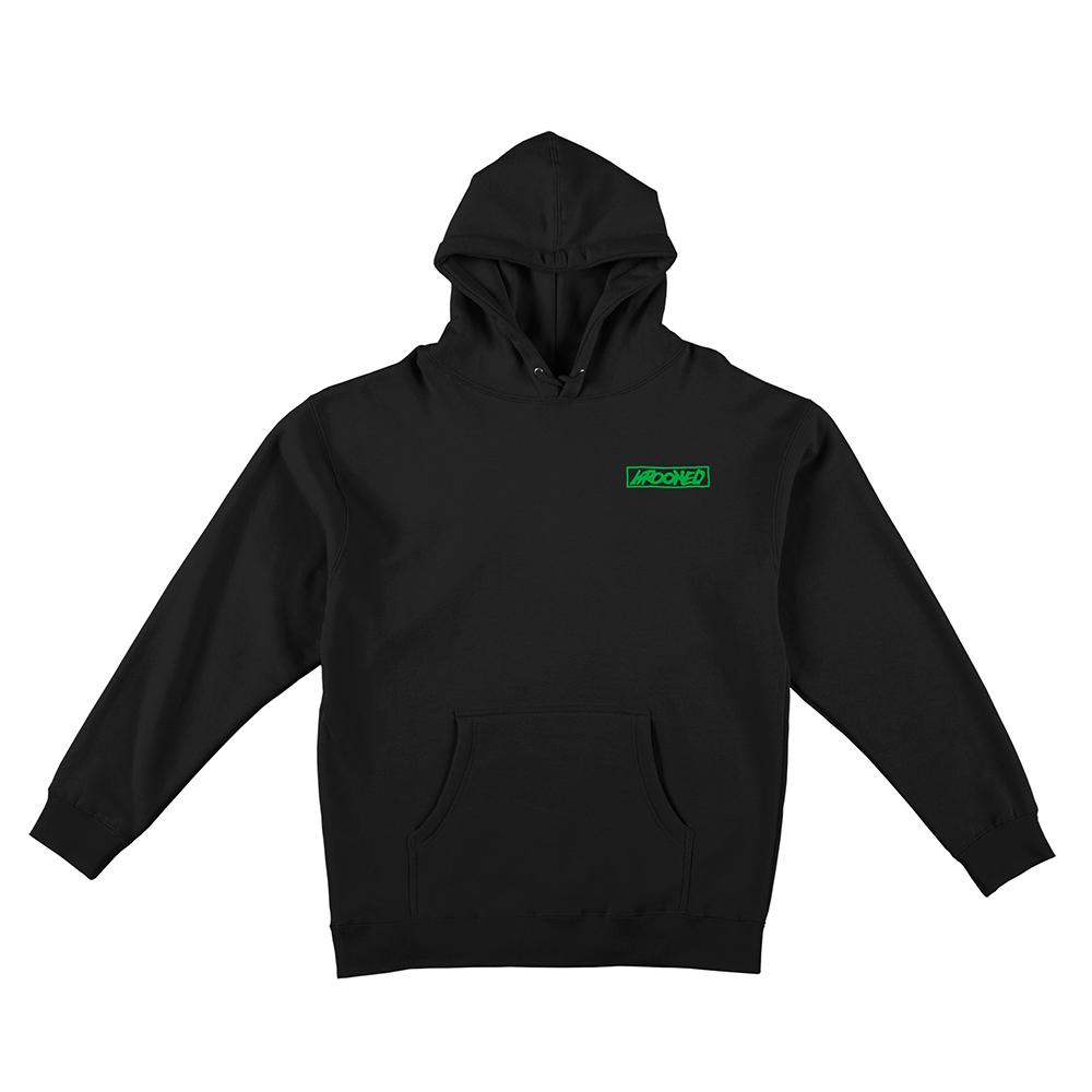 Moonsmile Raw Pullover Hooded Sweatshirt - Black (Green Prints) 53123032C