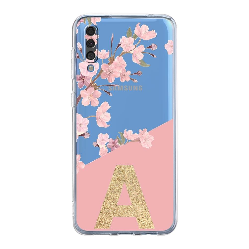 Hülle für Samsung A54 A52 A50 A70 A10 A30 A40 A20S A20E A02S A12 A14 A22 A24 A42 A34 A32 5G A04s Hülle Goldener Buchstabe Blumenkunst