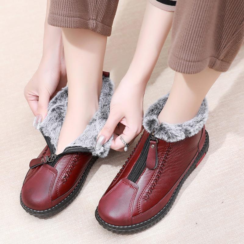 Zimní Nové Kožené Nepromokavé Sněhule Dámské Plus Sametové Teplé Krátké Boty Dámské Ležérní Lehké Ploché Boty