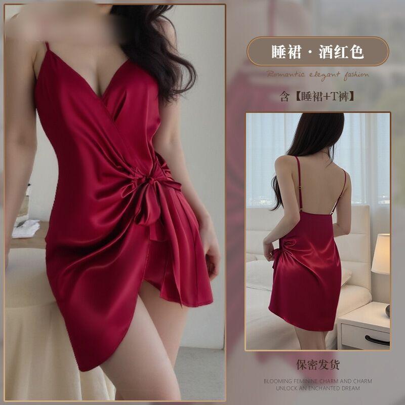 Sexy pure desire one piece suspender nightdress deep V sexy home pajamas pleated suspender nightdress female batch