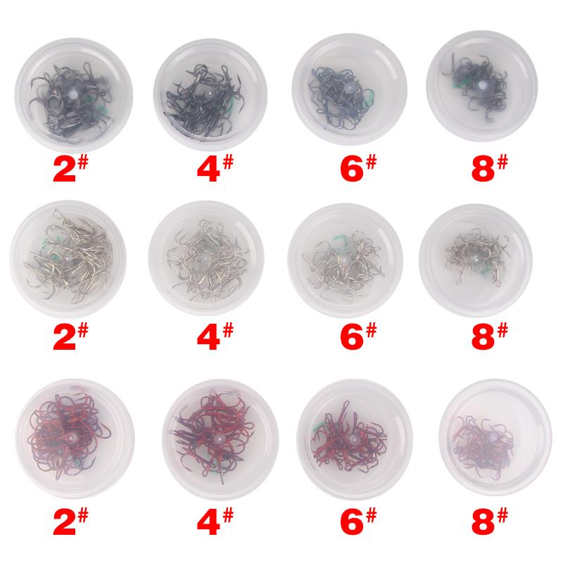 20pcs/box 2# 4# 6# 8# High-Carbon Steel Three-Hook Fishing Lure In Black White Red Nickel Fishing Accessory Treble Hook